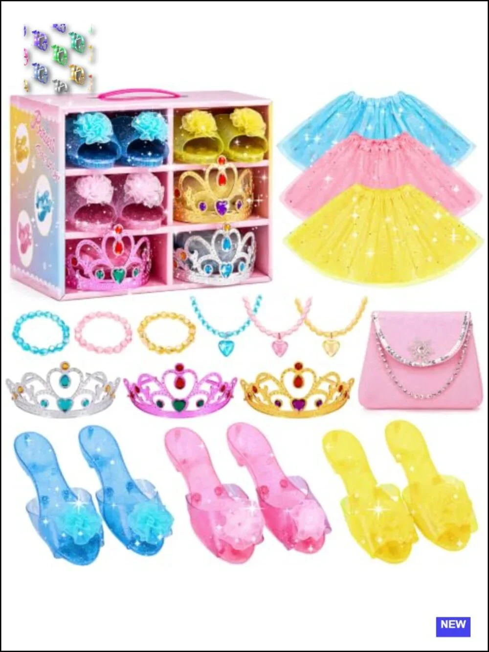 Princess Dress Up Set with Skirts, Heels, Tiaras & Jewelry for Girls 3-6
